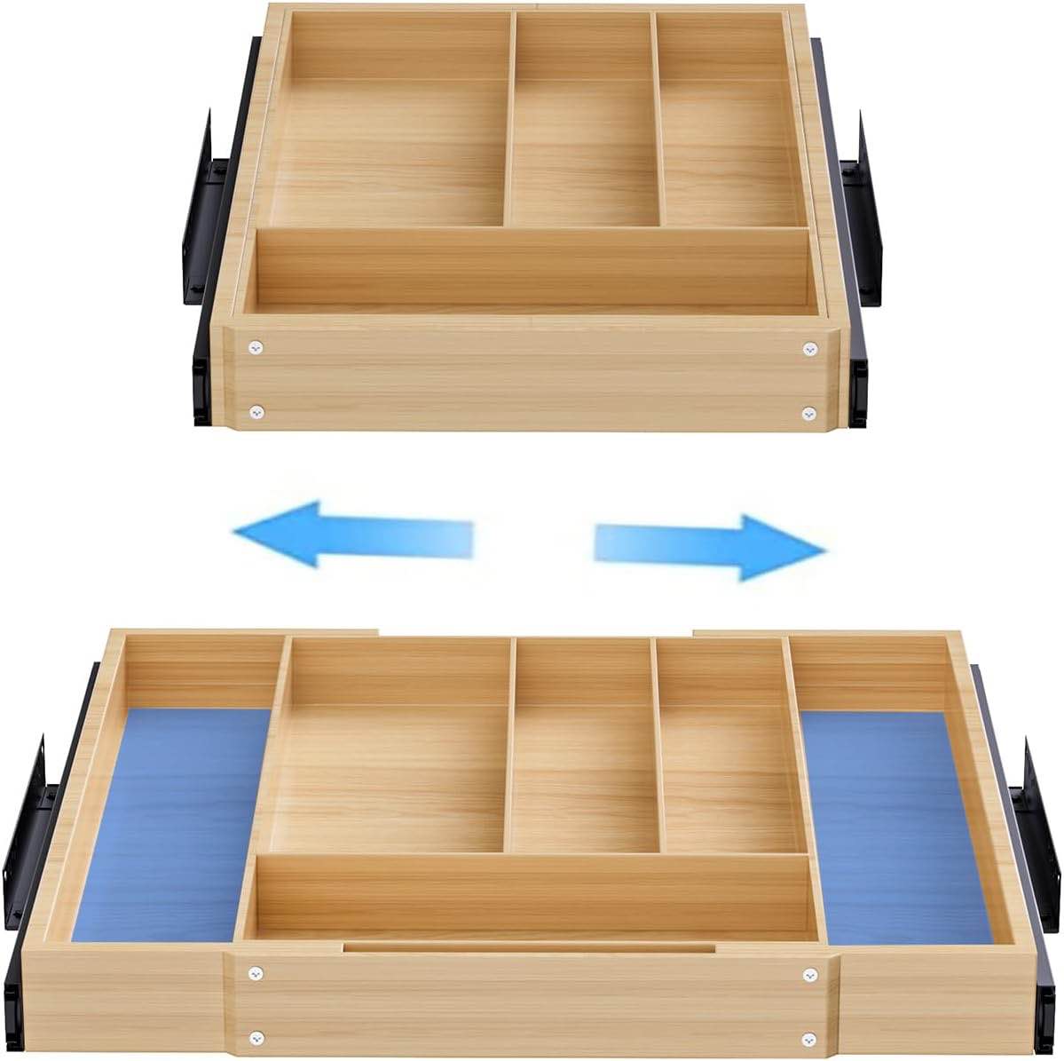 Redrubbit Pull Out Cabinet Organizer, Smooth Roll Expandable Slide Out Storage Drawer With Divider, Banboo Slide Out Kitchen Cabinet Organizer Storage 2 pcs...