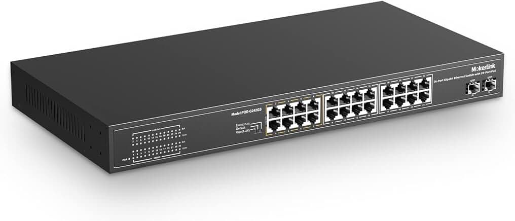 MokerLink 26 Port Gigabit PoE Switch, 24 Gigabit PoE+ Ports, 2 Gigabit SFP Uplink, 300W IEEE802.3af/at, Fanless Rackmount Unmanaged Plug and Play Ethernet Switch - pick up item in the cage 