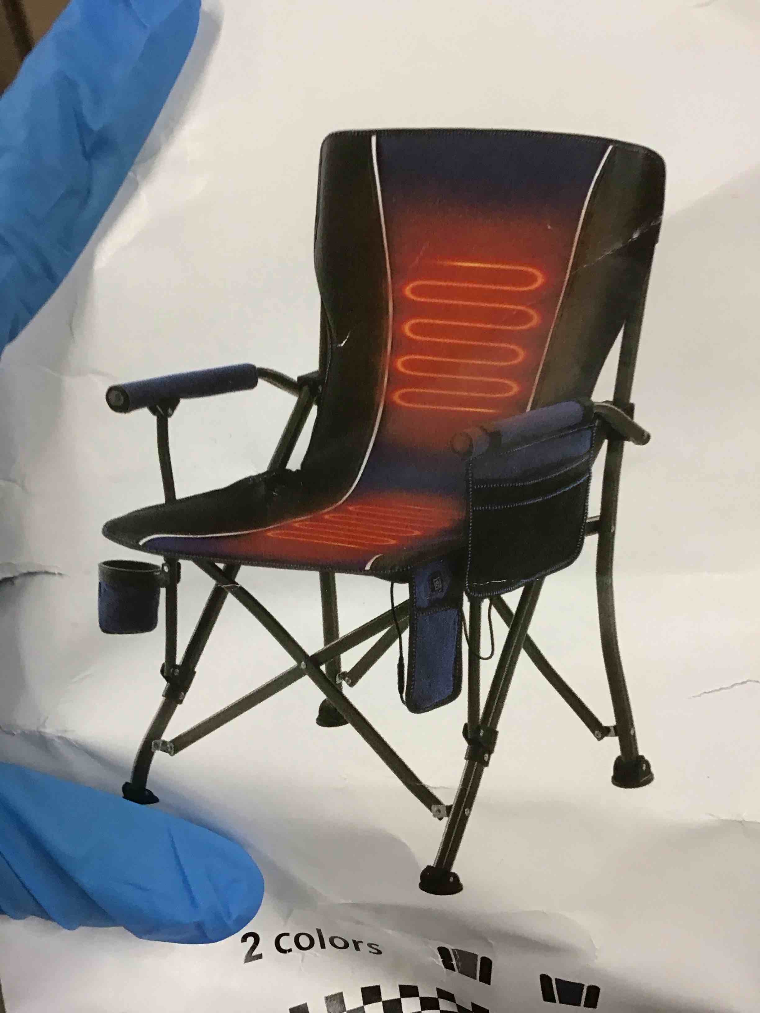 Heated Camping Chair for Outdoor Sports,Heavy Duty Heated Folding Chairs for Adults,Heated Lawn Chair Supports 400 lbs, Collapsible Heated Seat with Cup Holder for Camping, Patio,Fishing(Blue)