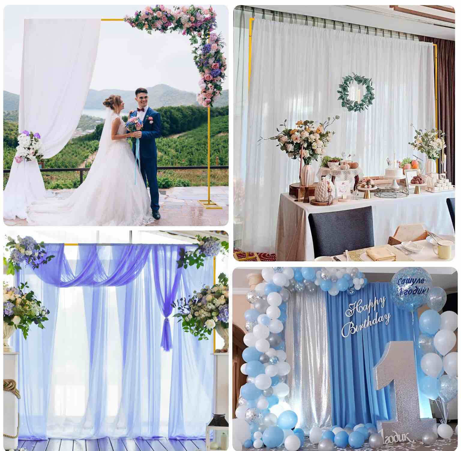 Wokceer 10x10 FT Adjustable Backdrop Stand Heavy Duty Pipe and Drape Backdrop Stand Kit, Gold Metal Arch Stand for Wedding Photo Booth Background Birthday Party Photography Exhibition Decoration
