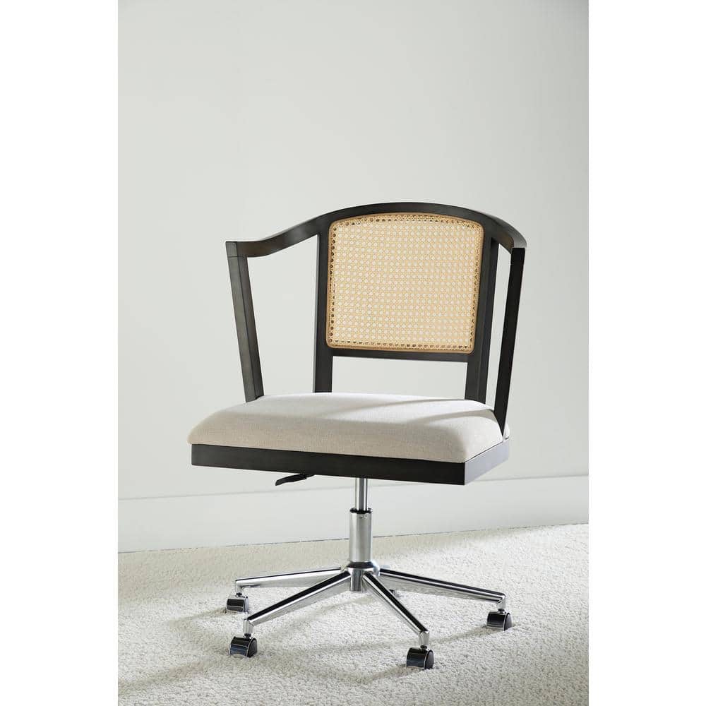 Adjustable Height Rolling Drafting Chair in Black and Natural Cane (FT-D215-BLK-OC)
