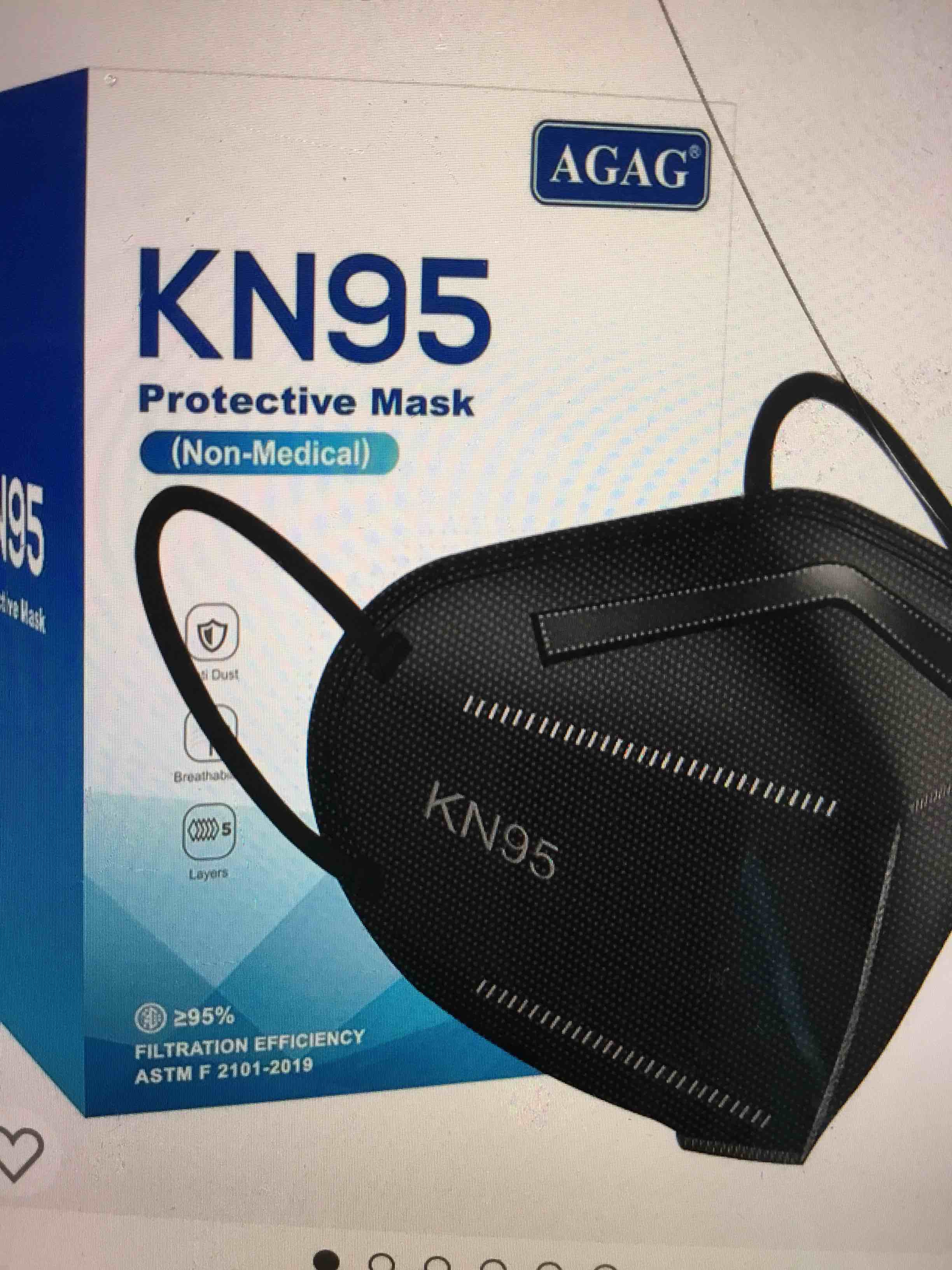KN95 Face Mask 50 Pack, WWDOLL KN95 Masks 5-Layer Breathable Mask with Elastic Earloop and Nose Bridge Clip, Dispoasable Respirator Protection Against PM2.5 Black