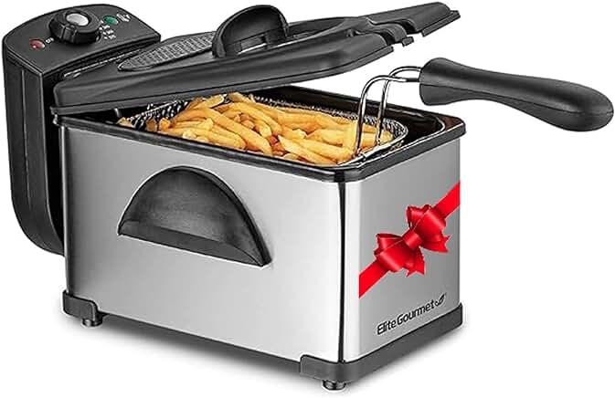 Elite Gourmet EDF2100 Electric Immersion Deep Fryer Removable Basket Adjustable Temperature, Lid with Viewing Window and Odor Free Filter, 2 Quart / 8.2 cup