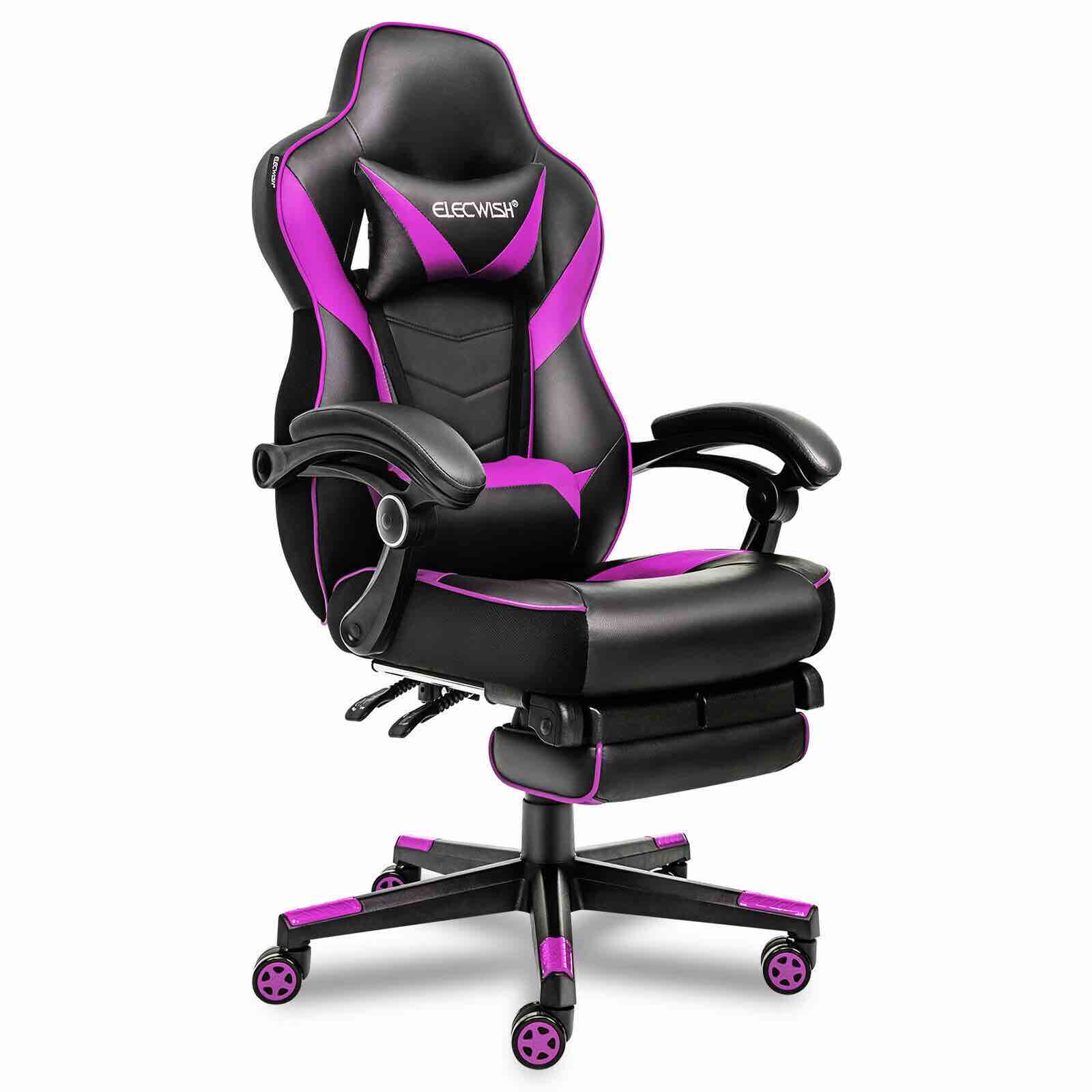 Gaming Chairs Computer Office Chair Racing Swivel Seat with Footrest Lumbar PU