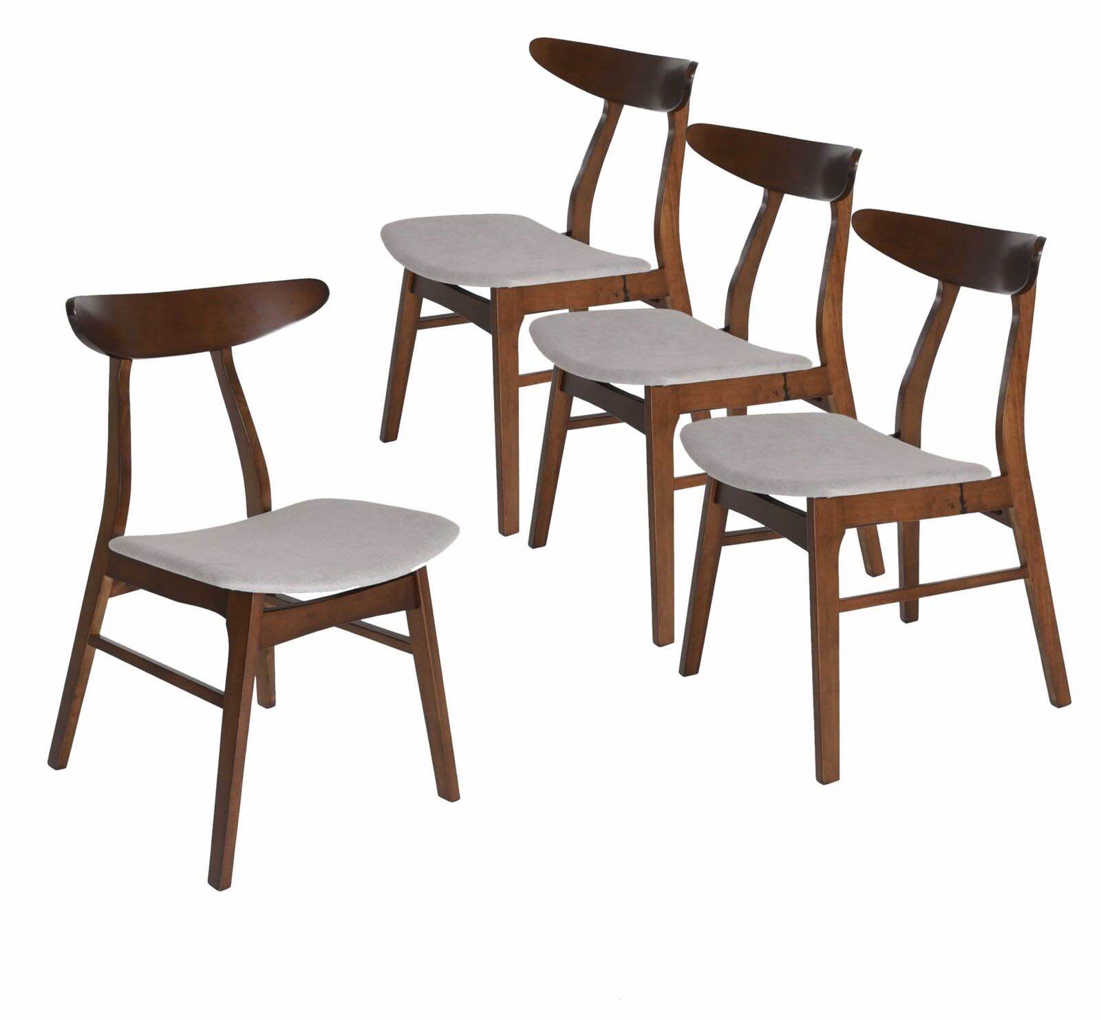 Zenvida Mid Century Dining Chairs Set of 4 Solid Wood Upholstered Fabric