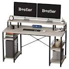 Bestier 55.12 in. Wash Grey Computer Desk with Monitor Stand