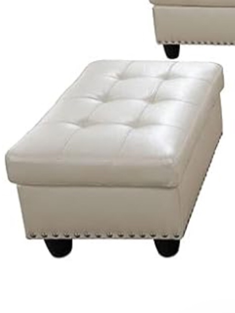 LifeStyle Furniture Faux Leather  Ottoman Storage, Ivory White,(FO9914A-O)