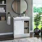 Twin Star Home 30 in. D x 18 in. W x 34 in. Barn Door Bath Vanity in White w/ Vanity Top in White and White Basin