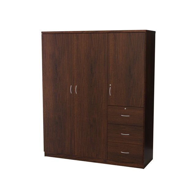Home Source Randolf Walnut Wardrobe with 3 Cabinets and 3 Drawers 