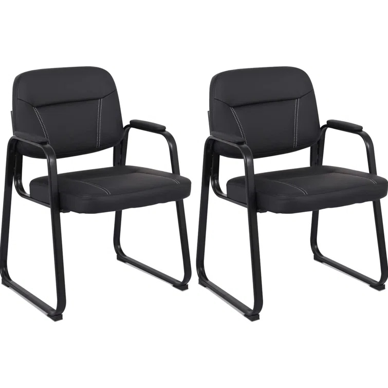 Leather Seat Waiting Room Chair with Metal Frame (Set of 2)