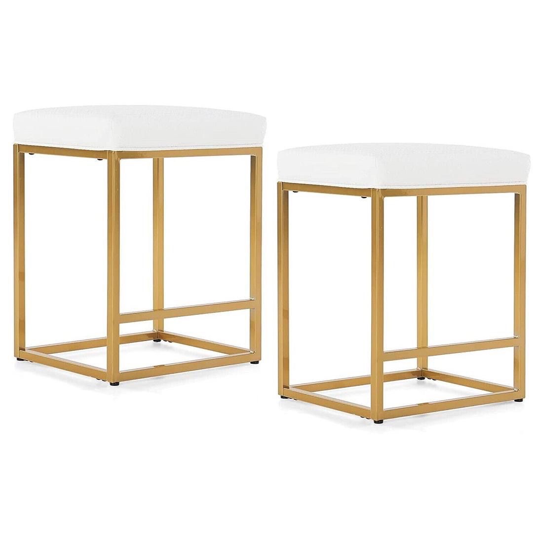 IF158WE New Set of 2 White Gold Bar Stools 24" Counter Height