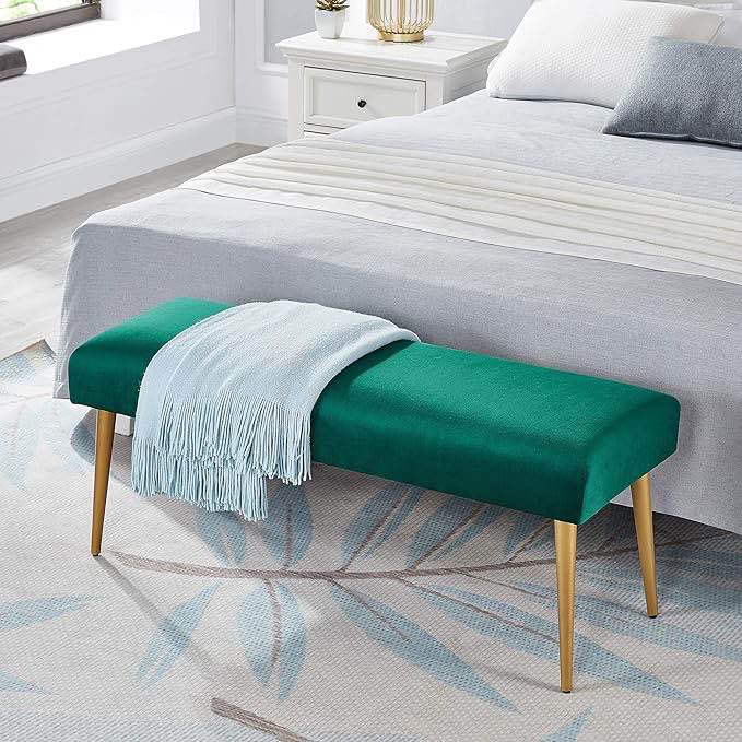 Ball & Cast Upholstered Bench, 44" W, Emerald