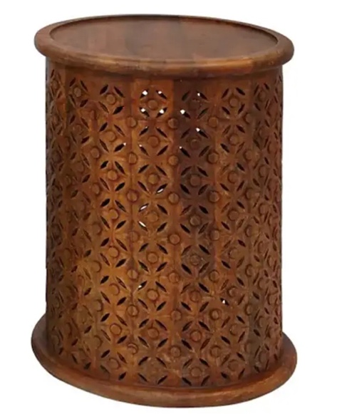 1730-17mgo Jofran Furniture Global Archive Carved Drum Accent Table - Mango