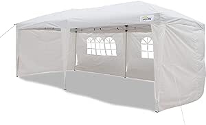 GOUTIME 10x20 Pop Up Canopy Tent with Sidewalls for Outdoor Party Events,White Easy Up Commercial Heavy Duty Large Gazebo Tents for Parties,Patio,Backyard SW-811W
