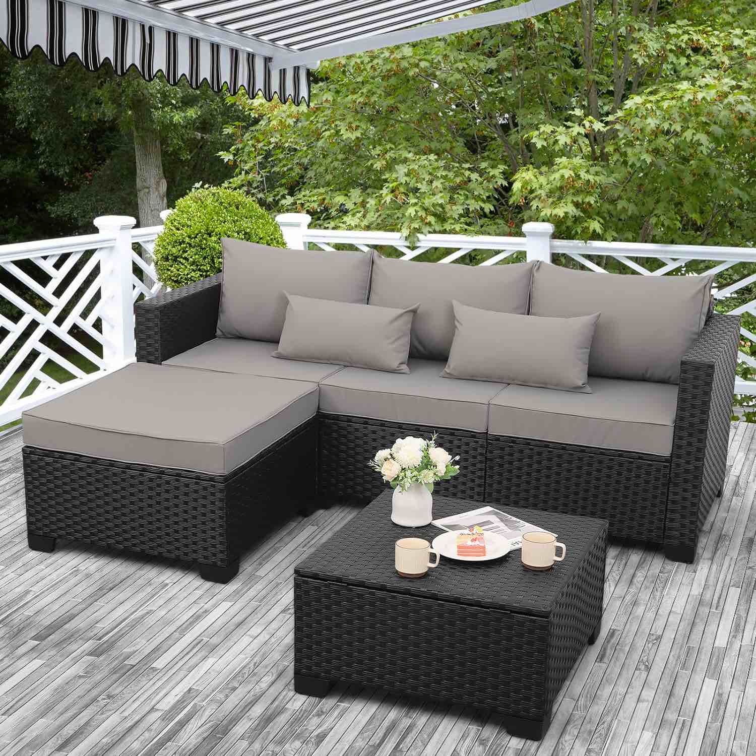 ((incomplete))(only 1 box ) Harbaugh 3-Piece Rattan Sectional Seating Group with Cushions.  