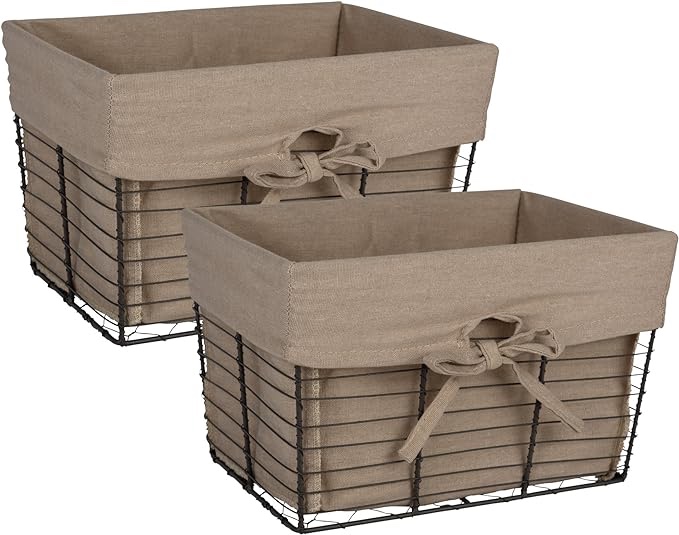 DII Farmhouse Chicken Wire Storage Baskets with Liner, Medium, Vintage Taupe, 11x7.88x7", 2 Piece