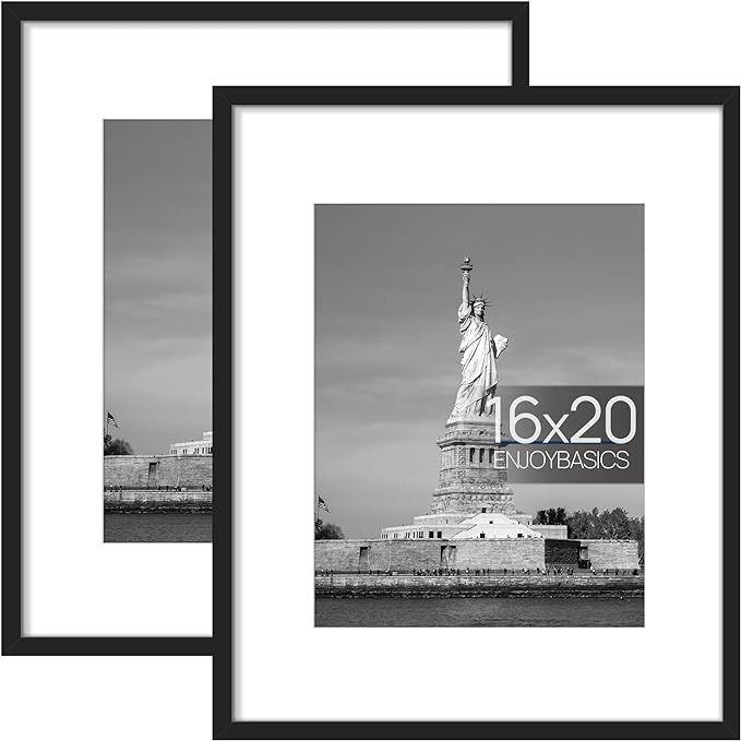SESEAT 16x20 Picture Frame Black, Display Pictures 11x14 with Mat or 16x20 without Mat, Photo Frames Wall Gallery, 1 Pack