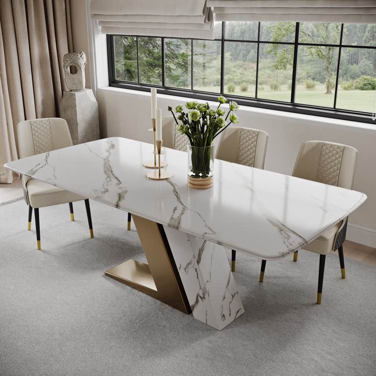 Kiere Modern and Luxury Dining Table, with Rectangular Tabletop Z-shaped Stainless Steel Base