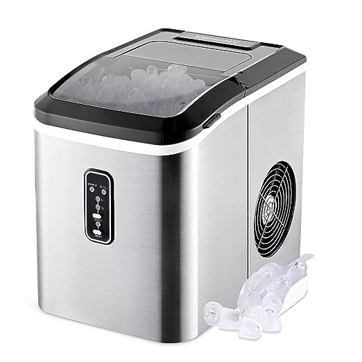 EUHOMY Ice Maker Machine Countertop, 27 lbs in 24 Hours, 9 Cubes Ready in 6 Mins, Electric ice Maker and Compact Potable ice Maker with Ice Scoop and Basket. Perfect for Home/Kitchen/Office.(Sliver)
