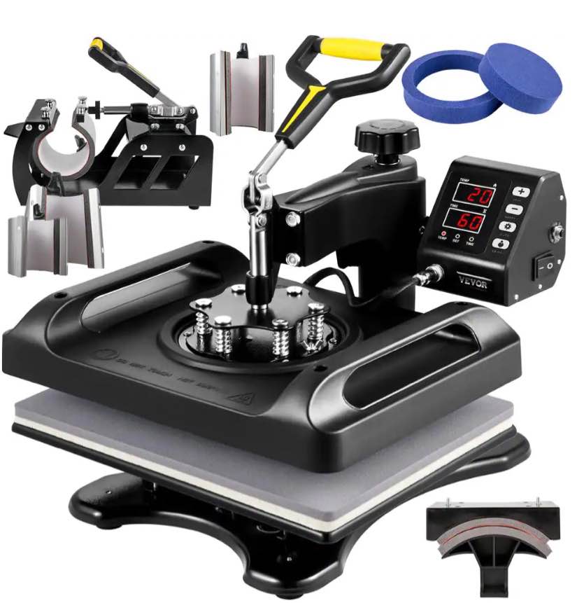 VEVOR 12 in. x 15 in. Upgrade Heat Press Machine 8 in 1 Combo Multifunctional Sublimation Shirt Printing Machine, Black