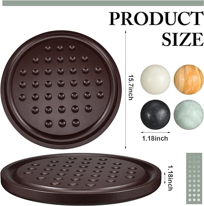 Hungdao 16 Inch Marble Solitaire Board Games Wooden Handcrafted Solitaire Single Player Games with 36 Natural Marbles, Marble Game Mind Challenging Game for Adults Teens, Assorted Marbles (Brown)