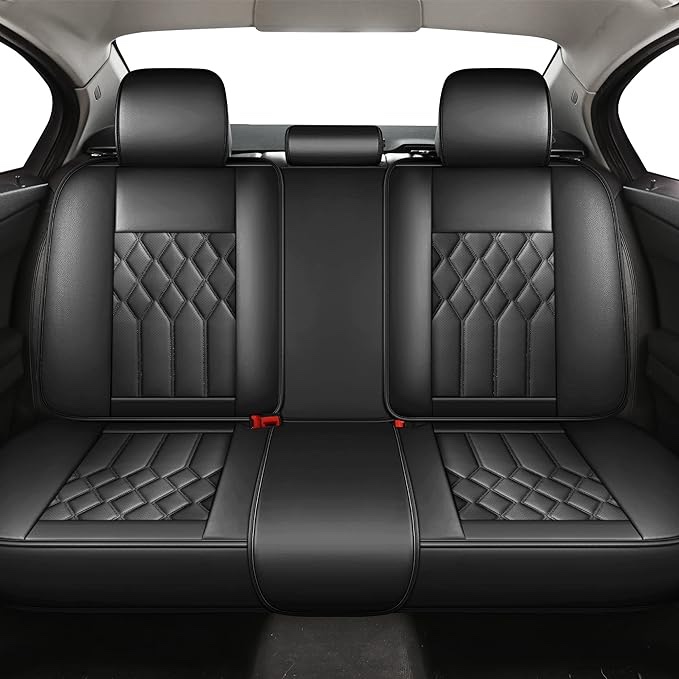 Huidasource Back Row Seat Covers, Waterproof Leather Rear Split Bench Car Seat Covers, Vehicle Seat Cushion Cover Universal Fit for Most Cars Sedan SUV Pickup Truck(Back Row/Black)
