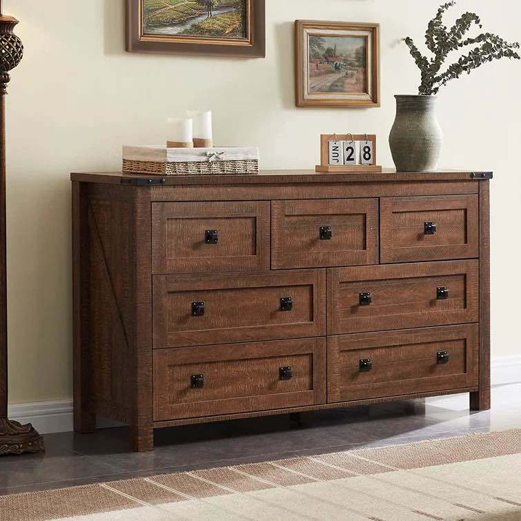 Addeline 54"W 7 Drawers Dresser Organizer, Wood Rustic Wide Chest of Drawers by Millwood Pines (INCOMPLETE SET, BOX 2 of 2 ONLY)