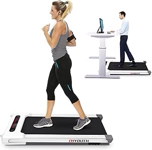 GOYOUTH 2 in 1 Under Desk Electric Treadmill Motorized Exercise Machine with Wireless Speaker, Remote Control and LED Display, Walking Jogging Machine for Home/Office Use