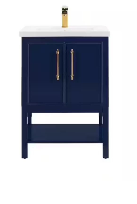 Taylor 24.4 in. W x 18 in. D x 34 in. H Bath Vanity in Navy Blue with Ceramic Vanity Top in White with White Basin