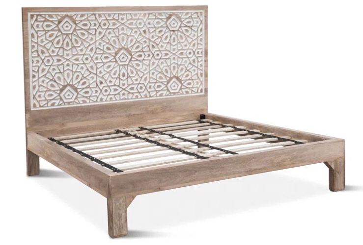 Buffington Mango Wood Geometric Carved King Platform Bed(incomplete headboard only)