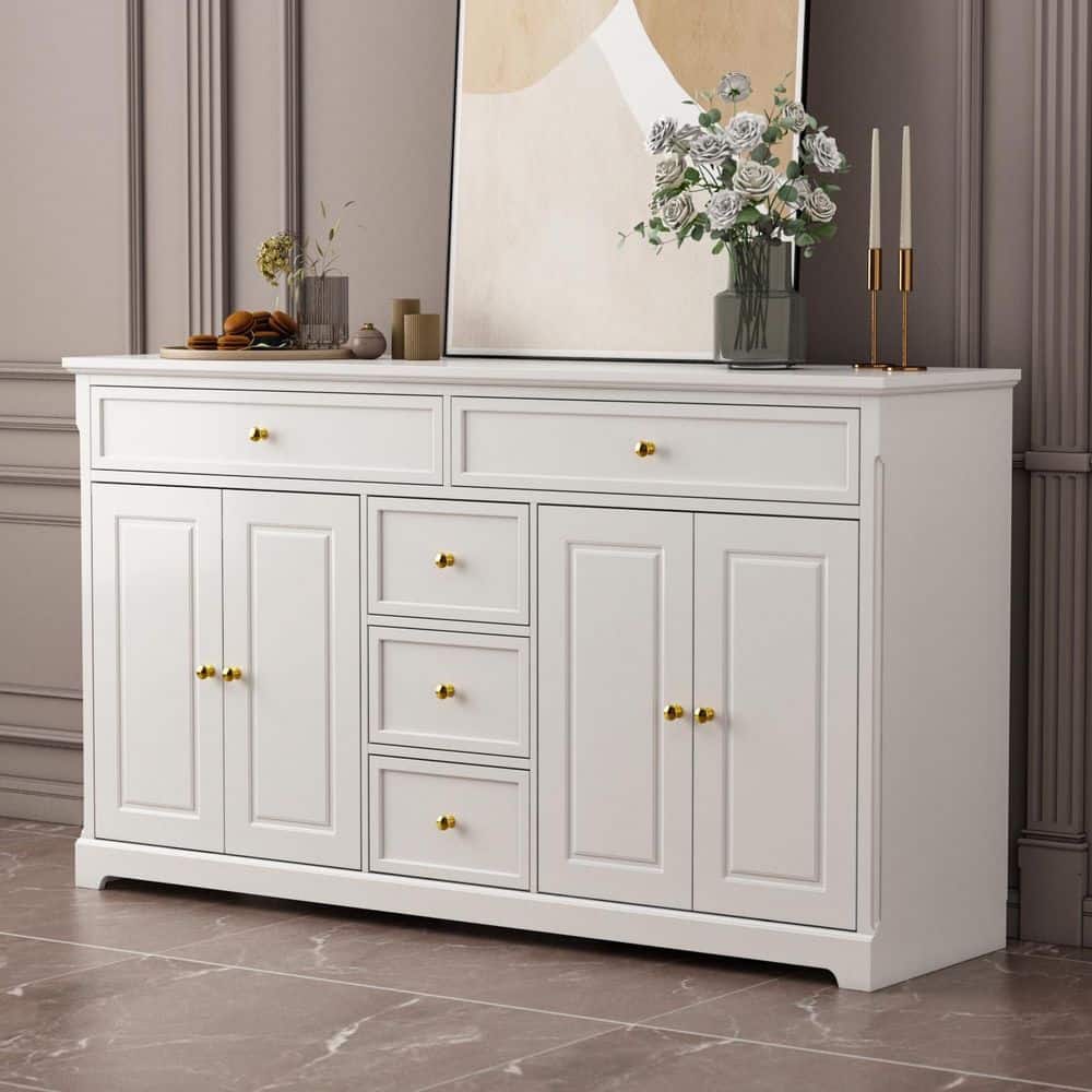 White Wooden Accent Storage Cabinet with Multi-function (incomplete, similar to stock photo)