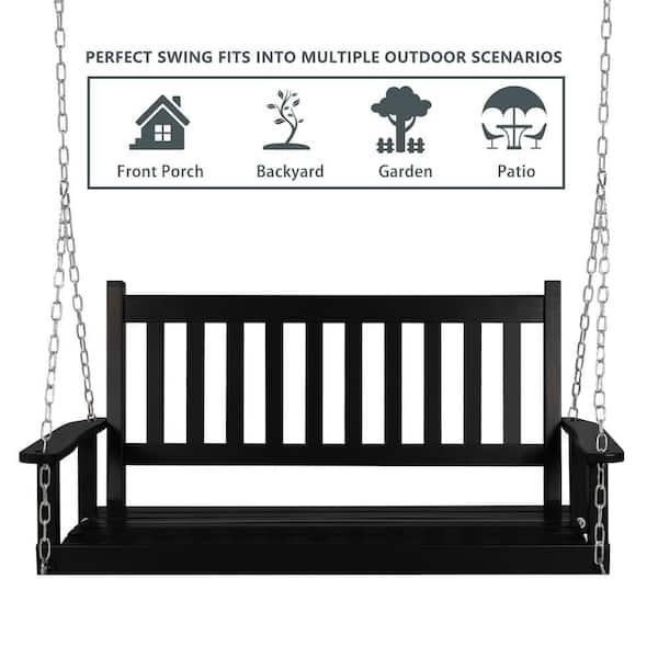 VEIKOUS 4 ft. Outdoor Wooden Patio Porch Swing with Chains