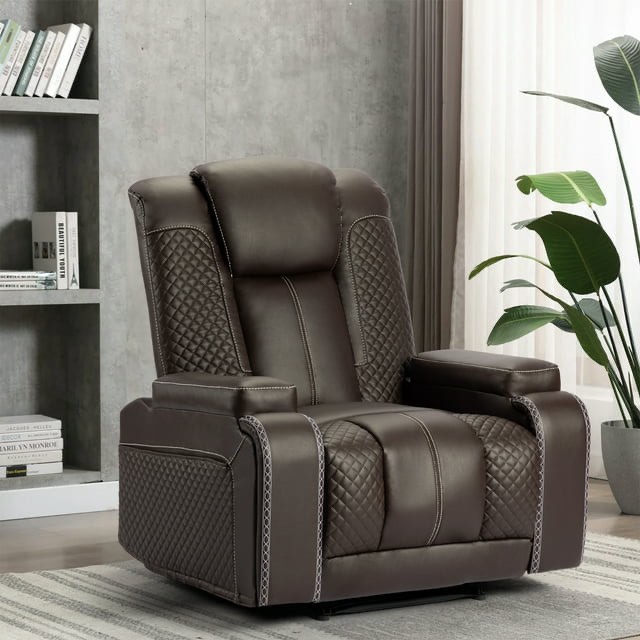 Colerline 37" Wide Modern Faux Leather Air Leather Hometheater Reclining Chair with Hide Cupholders and Arm Compartments,set of 3,Brown (incomplete)