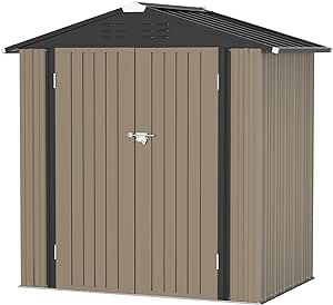 Greesum Metal Outdoor Storage Shed 6FT x 4FT, Steel Utility Tool Shed Storage House with Door & Lock for Backyard Garden Patio Lawn (6' x 4'), Brown