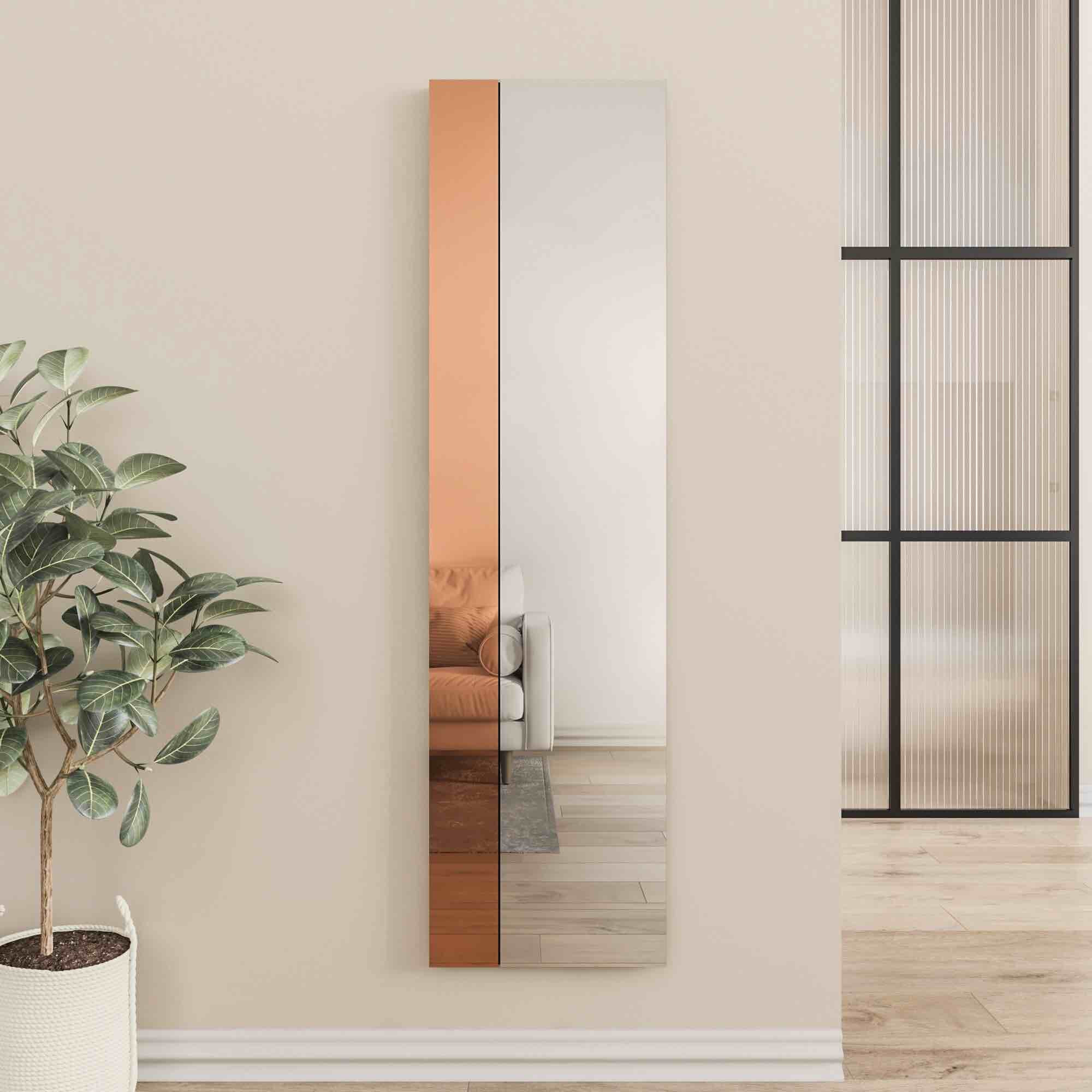 Dudley 60 in. H x 16 in. W Modern Rectangle Framless Rose Gold Mirror