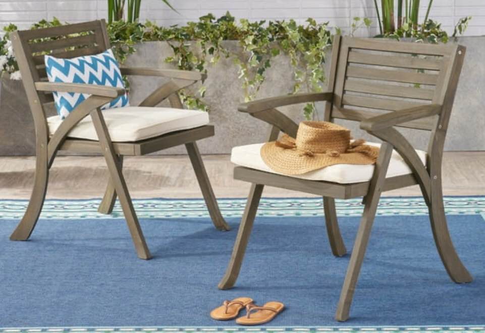 Skye Outdoor Acacia Wood Dining Chair with Cushions, Set of 2