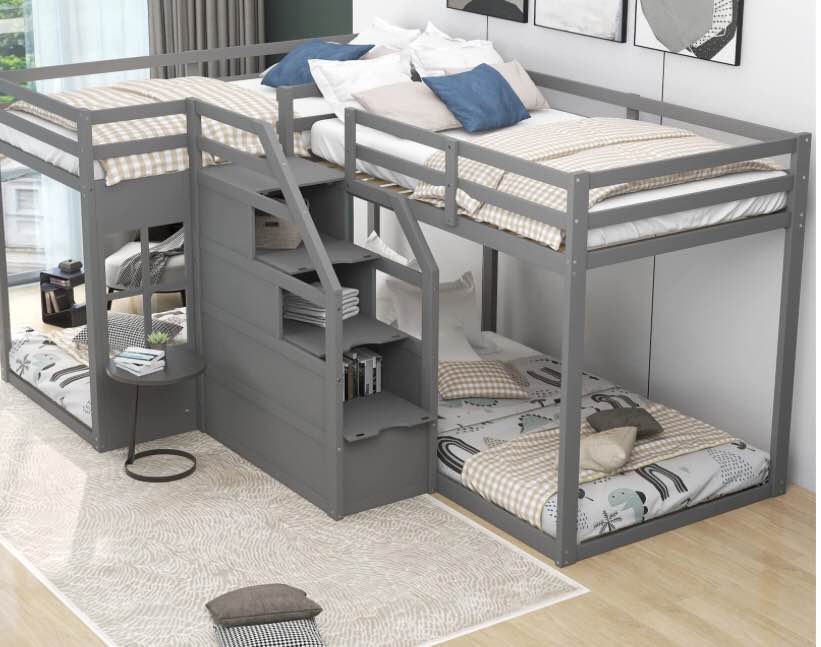 corner twin bunk bed with storage staircase Gray (box 3 of 3 ONLY, incomplete) 