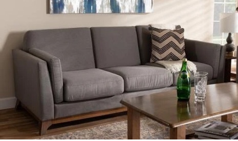 Wholesale Interiors Baxton Studio Sava Mid-Century Modern Grey Fabric Upholstered Walnut Wood 3-Seater Sofa - 95-BBT8037-Grey-SF(incomplete) 