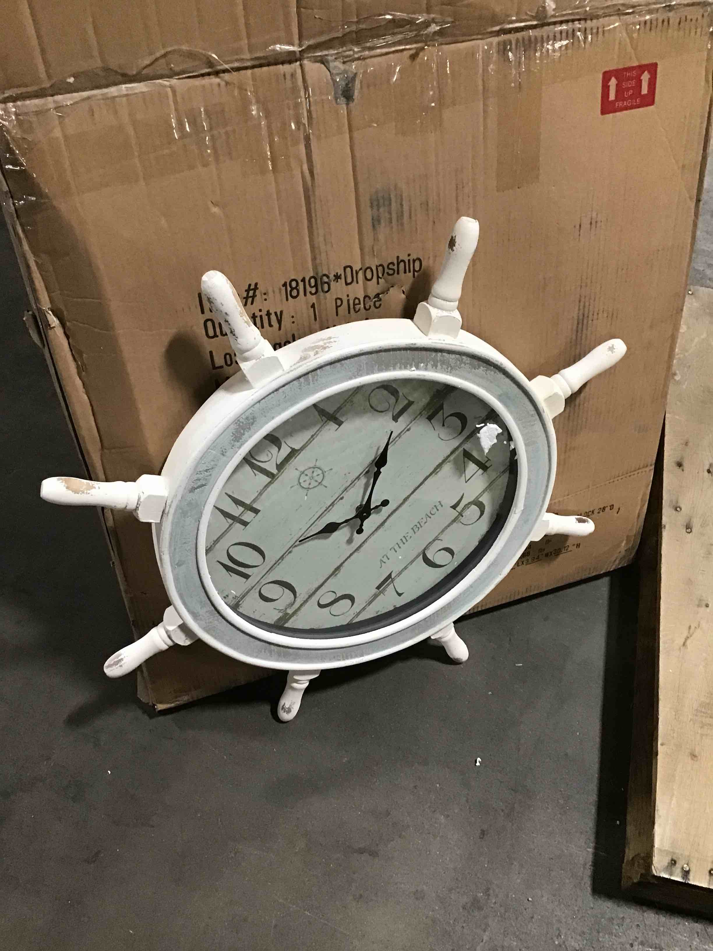 Deco 79 Wood Sail Boat Ship Wheel Wall Clock, 28" x 2" x 28", Blue
