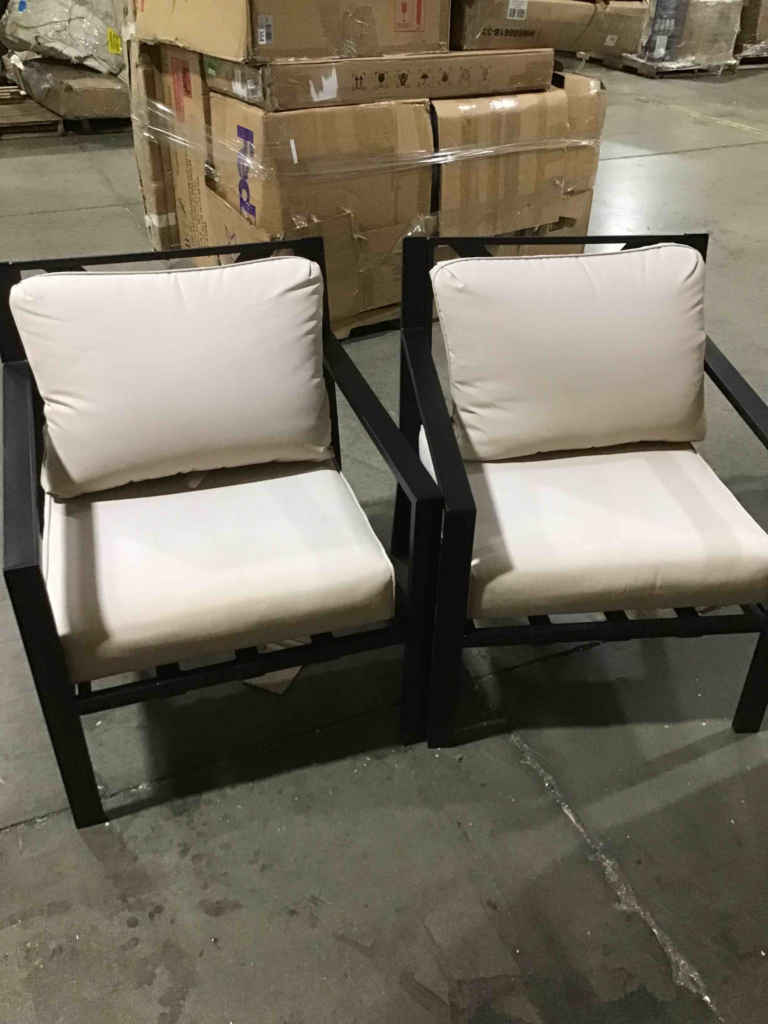 2set LOKATSE HOME Outdoor Club Chair Patio Metal Dining Sofa with Steel Frame for Porch, Deck, Poolside, Beige Cushions