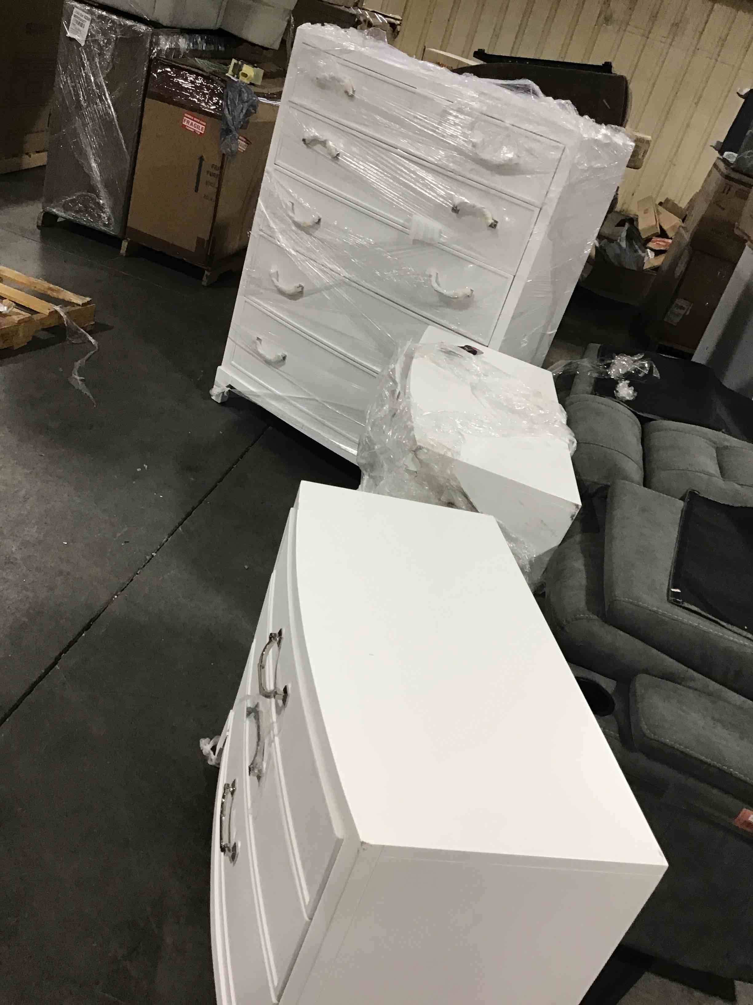white 5 drawer dresser and 3 drawer nightstand set 