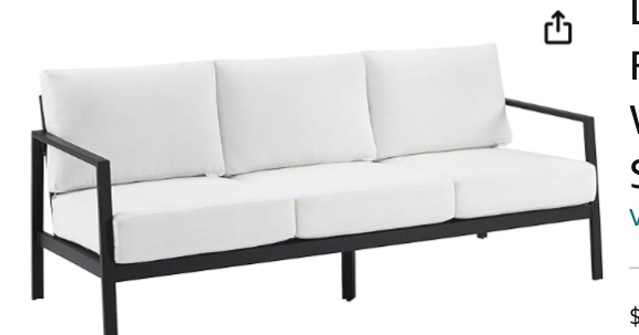Linon Greyton Black Aluminum Frame Outdoor Three Seater White Removable Cushions Sofas, Black & White