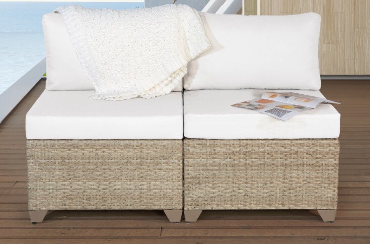 Armless sofas with cushions Natural aged wicker 