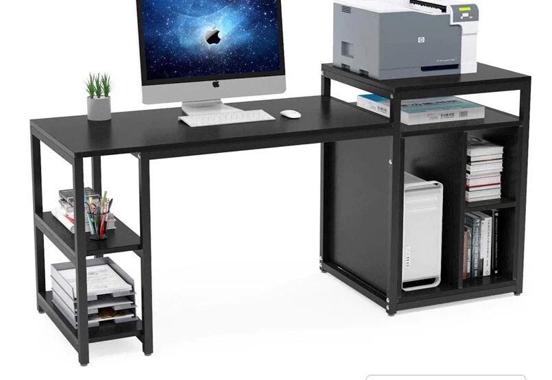 Tribesigns Computer Desk, Home Office Desk with Storage Shelf & Cabinet- (box B incomplete) 