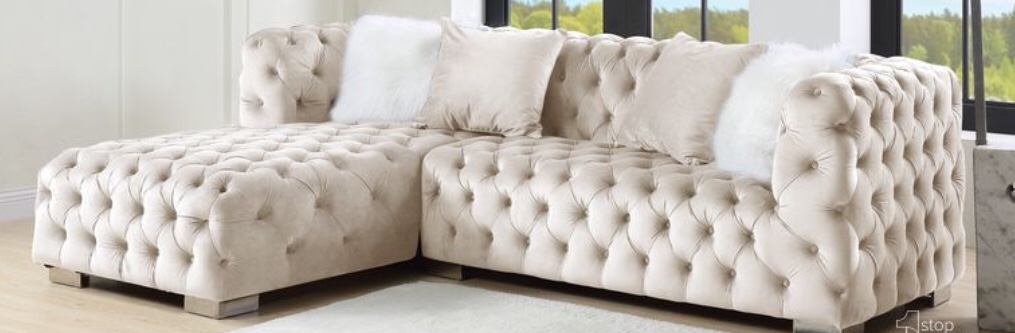(Arms only incomplete similar to stock photo ) Sectional Sofa With 4 Pillows In Beige Velvet