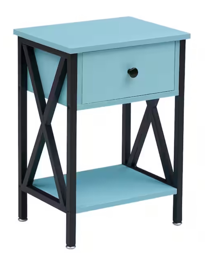 VECELO Nightstands X-Design Side End Table Night Stand Storage Shelf with Bin Drawer 11.8"W x 15.8"L x 21.7"H, Light Blue