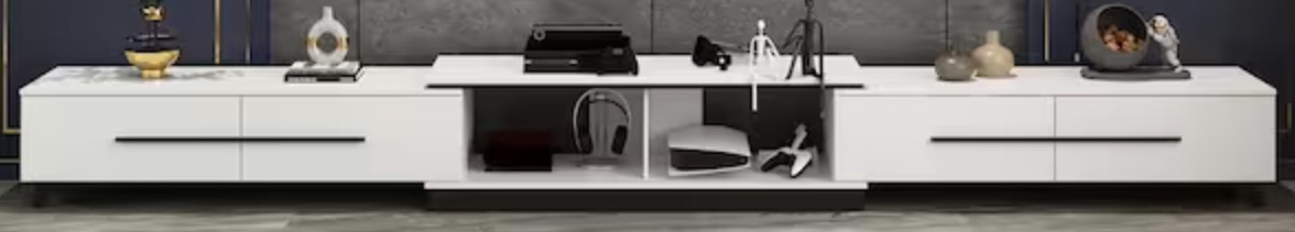 Modern Wood White TV Media Console Entertainment Center with Adjustable Length and Drawers Fits TV's up to 100 in