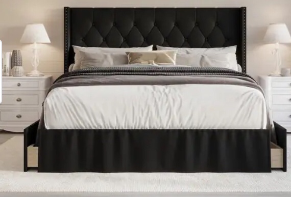80113-741. ANDREA KING TUFTED UPHOLSTERED STORAGE PANEL BED. BLACK