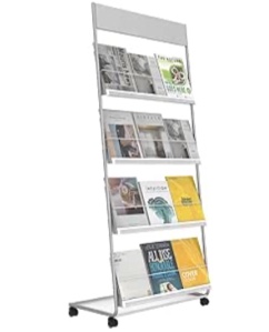 tongmo Floor-Standing Magazine Rack 4-Layer with Wheels, Brochure Display Stand, High-hardness metal for Exhibitions, Office, and Any Organization Requiring Information Display 