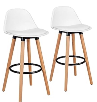 COSTWAY Bar Stools Set of 2, Modern Armless Kitchen Stool with Soft PU Leather Seat, Bar Height Stool with Round Metal Footrest & Comfortable Curved Backrest for Home, Dining Hall (White, 2)